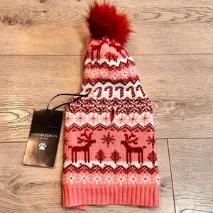 NWT Cynthia Rowley Dog Sweater Hoodie Reindeer Fair‎ Isle Pink White XSmall XS